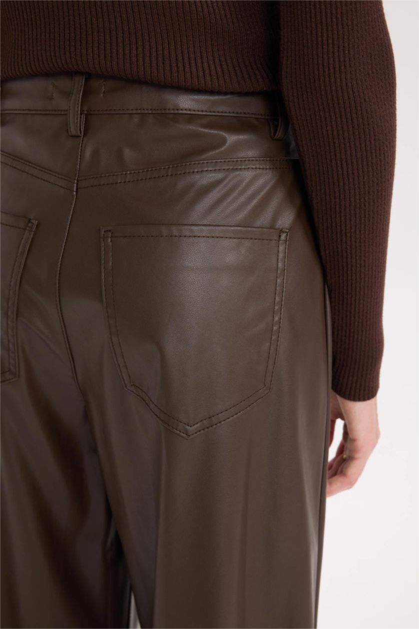 WOMAN Brown Culotte Fit Crop Fit Faux Leather Trousers