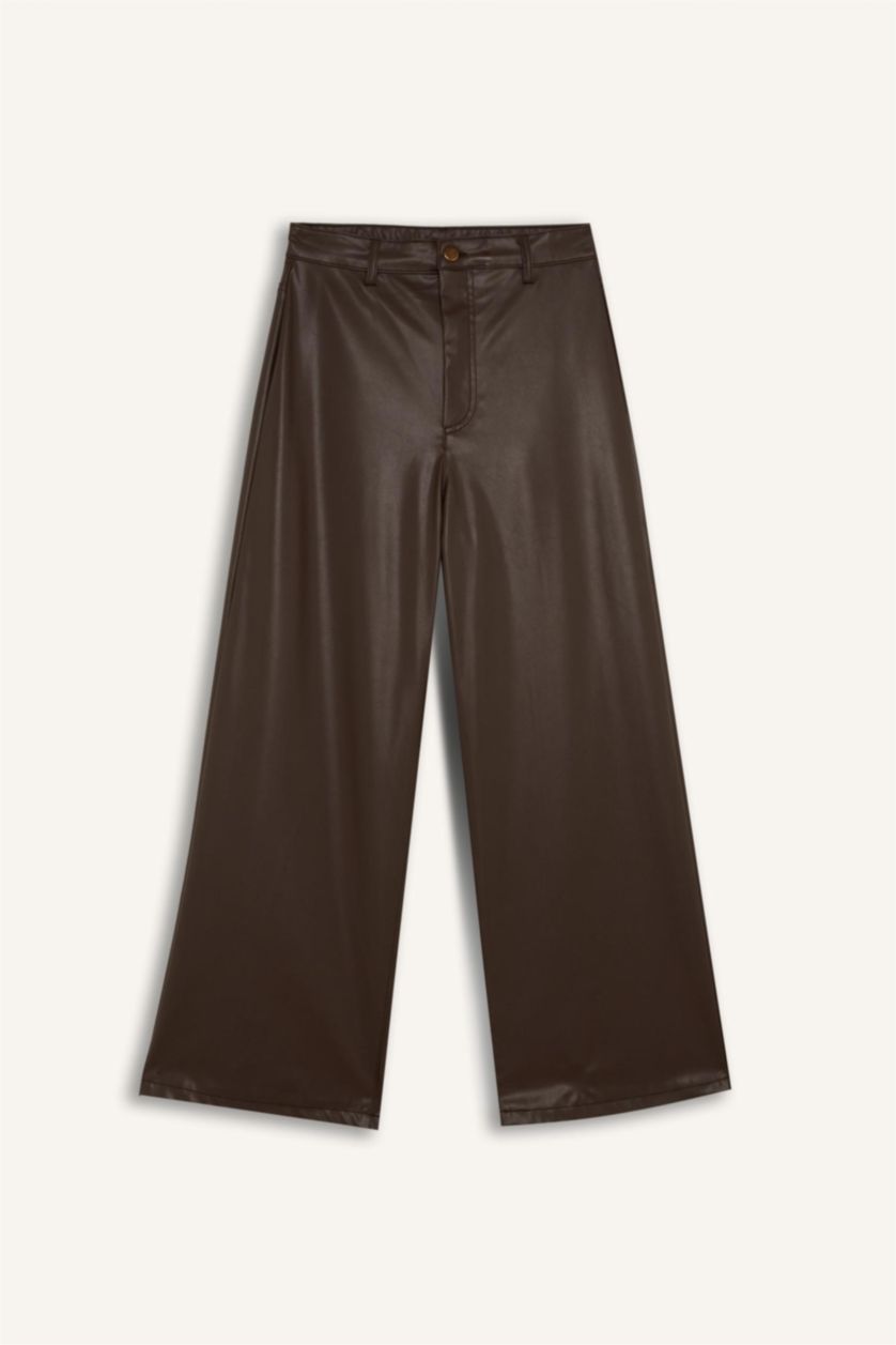 WOMAN Brown Culotte Fit Crop Fit Faux Leather Trousers