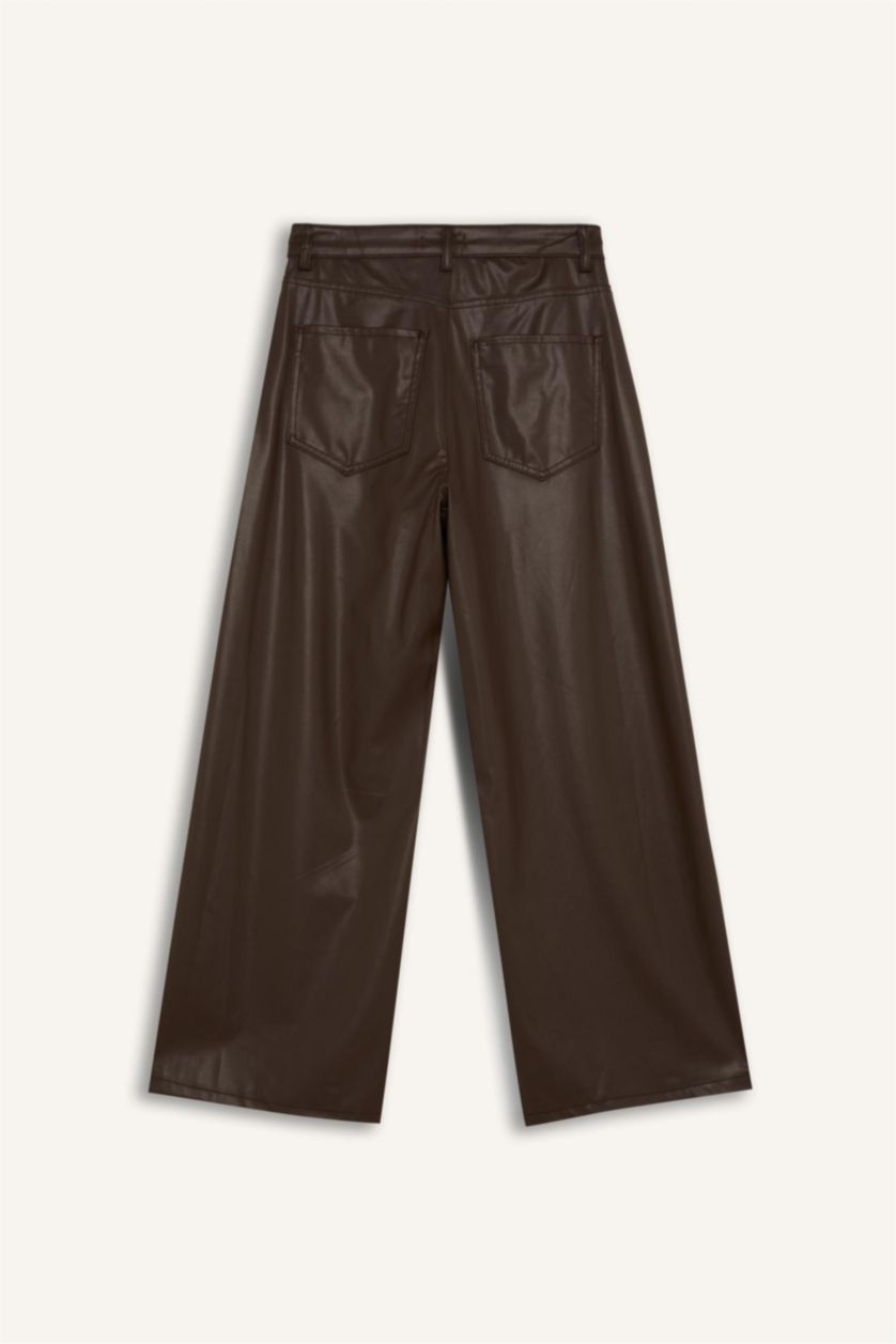 WOMAN Brown Culotte Fit Crop Fit Faux Leather Trousers