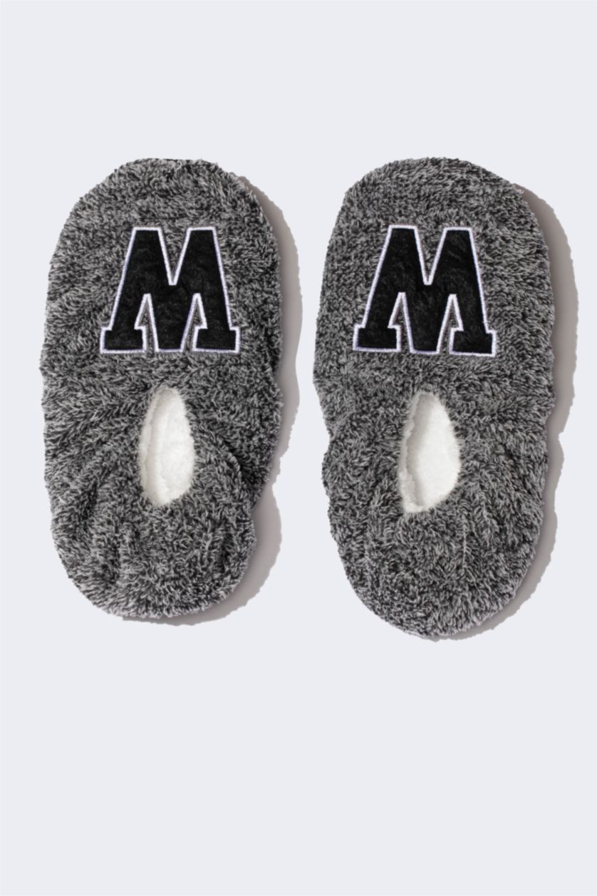 MAN Grey Melange Man Flat Sole Plush Home Slippers