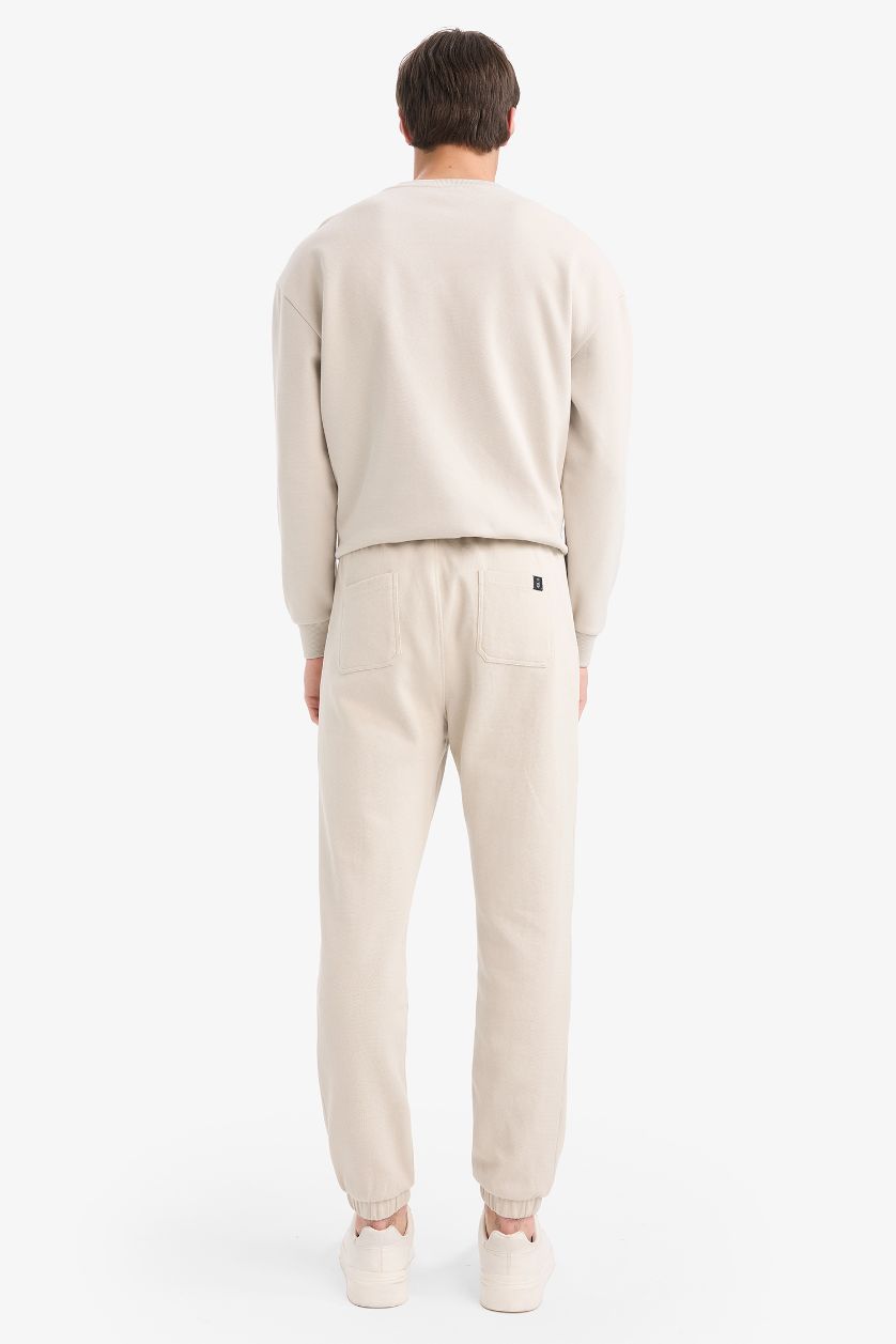 Erkek Taş Slim Fit Dar Kesim Fermuar Cepli Pike Eşofman Altı