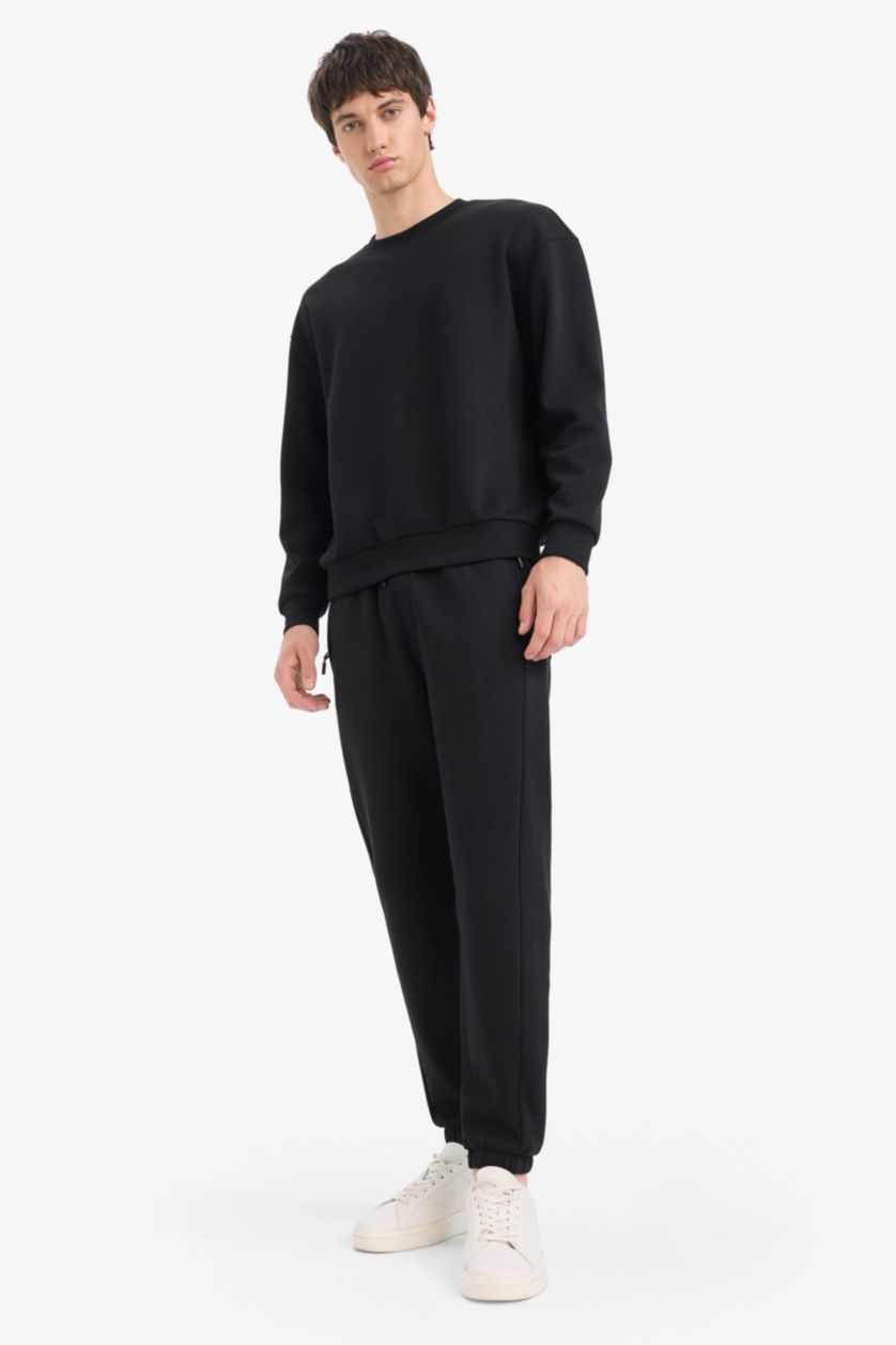 Men Black Slim FiSlim Zippered Pique Sweatpants