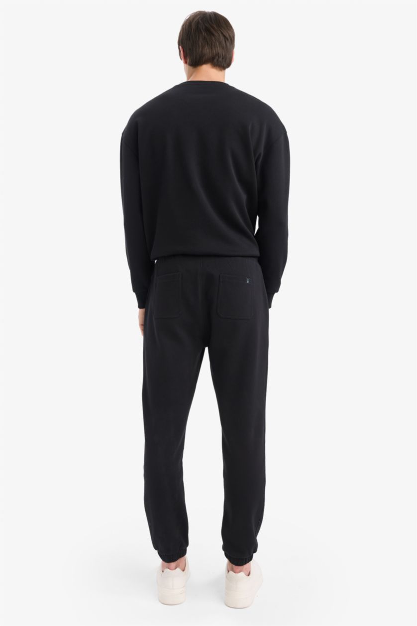 Men Black Slim FiSlim Zippered Pique Sweatpants