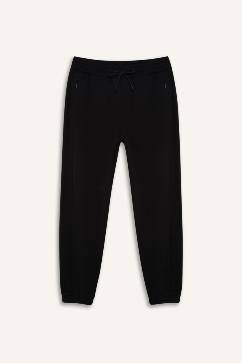 Men Black Slim FiSlim Zippered Pique Sweatpants