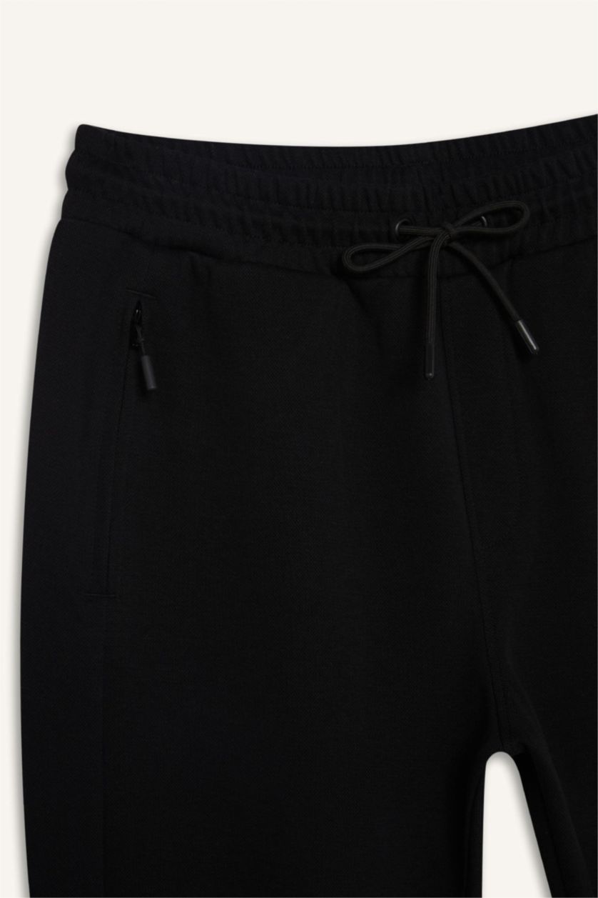 Men Black Slim FiSlim Zippered Pique Sweatpants