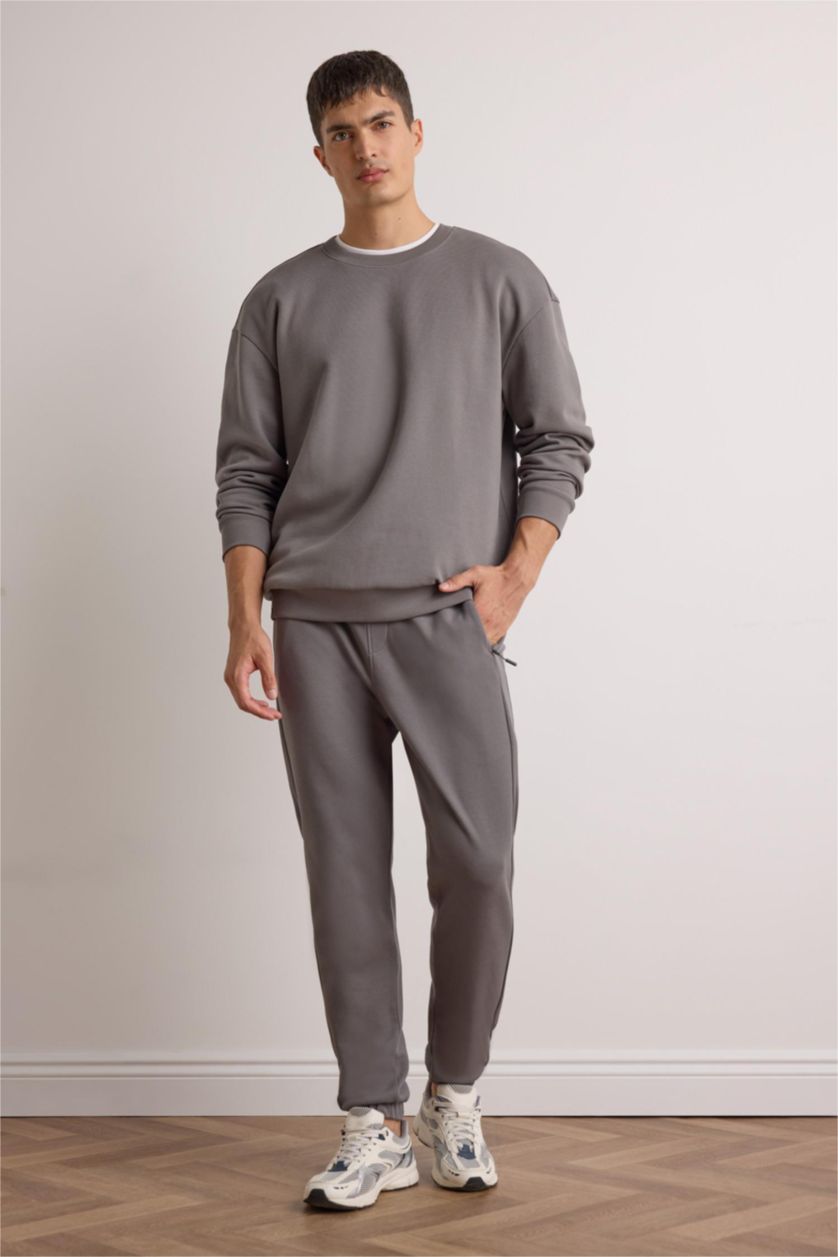 Erkek Gri Slim Fit Dar Kesim Fermuar Cepli Pike Eşofman Altı