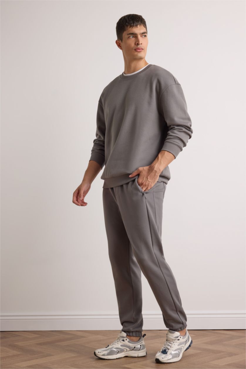 Erkek Gri Slim Fit Dar Kesim Fermuar Cepli Pike Eşofman Altı