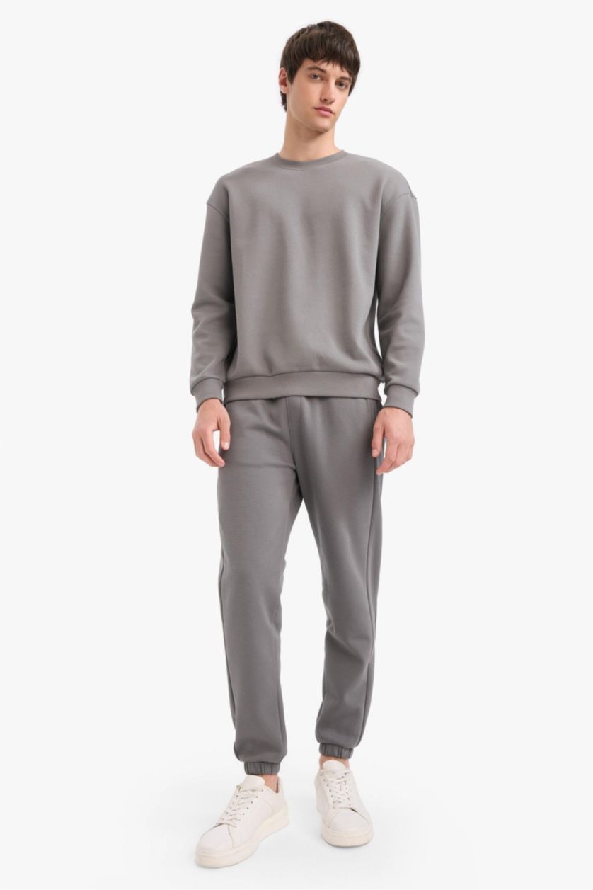 Erkek Gri Slim Fit Dar Kesim Fermuar Cepli Pike Eşofman Altı