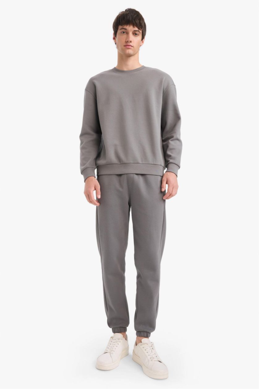 Erkek Gri Slim Fit Dar Kesim Fermuar Cepli Pike Eşofman Altı