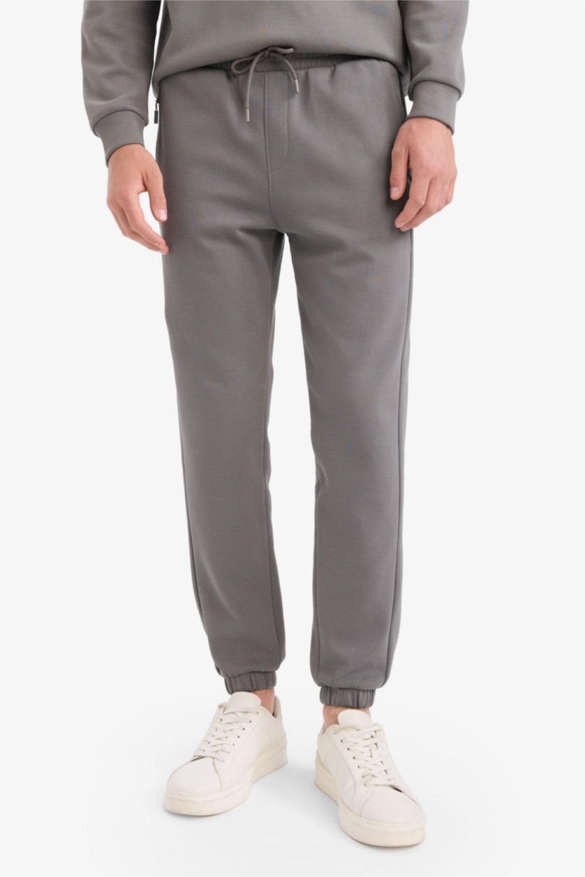 Erkek Gri Slim Fit Dar Kesim Fermuar Cepli Pike Eşofman Altı
