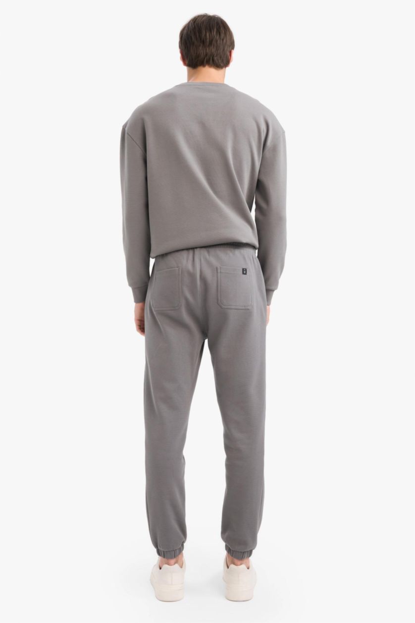 Erkek Gri Slim Fit Dar Kesim Fermuar Cepli Pike Eşofman Altı