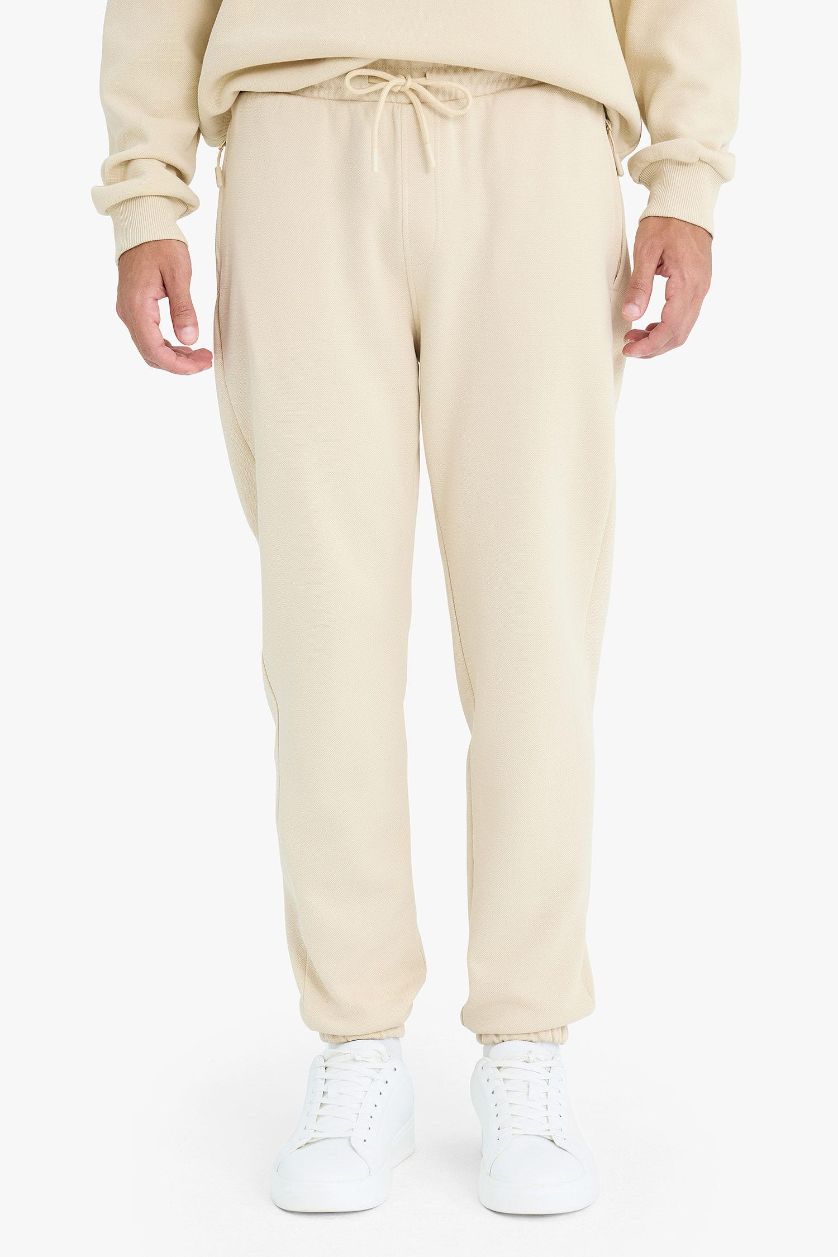 رجالي بيج بنطلون سويت بانتس بيكيه سليم فيت بجيب