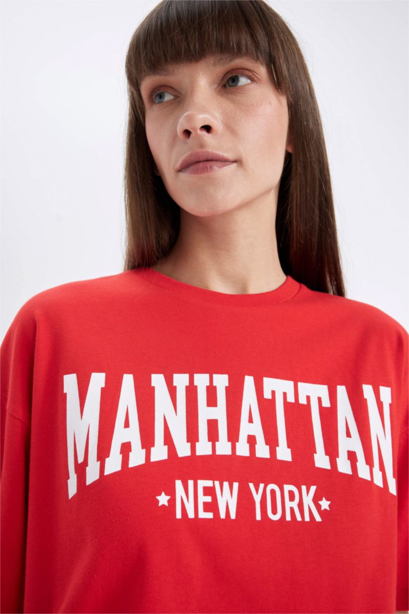 FEMME Rouge T-Shirt Oversize imprimé à manches courtes Col rond