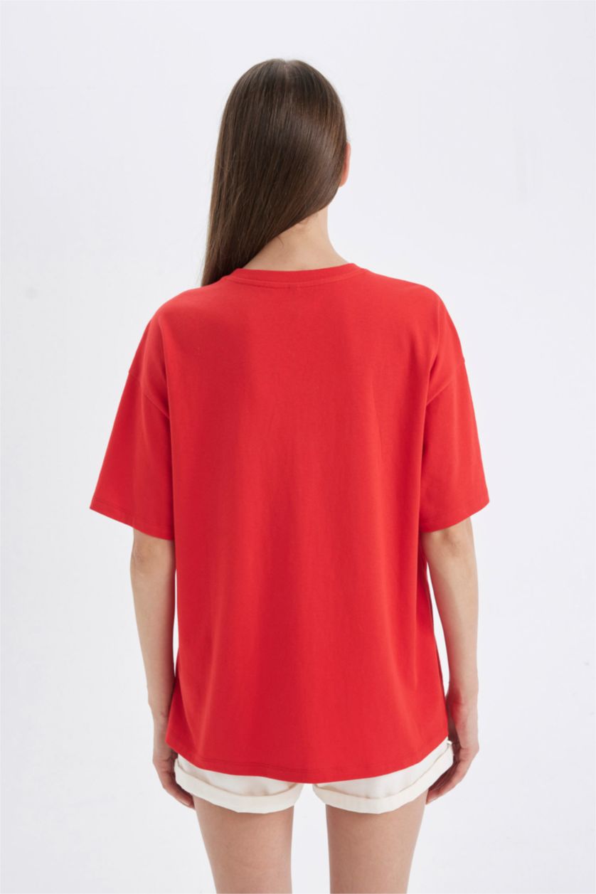 FEMME Rouge T-Shirt Oversize imprimé à manches courtes Col rond