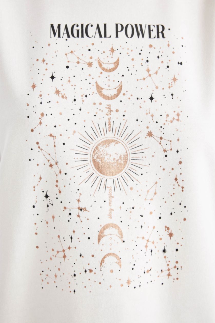 نساء بيج فاتح سويت شيرت كاجوال رقيق مطبوع قصة مريحة