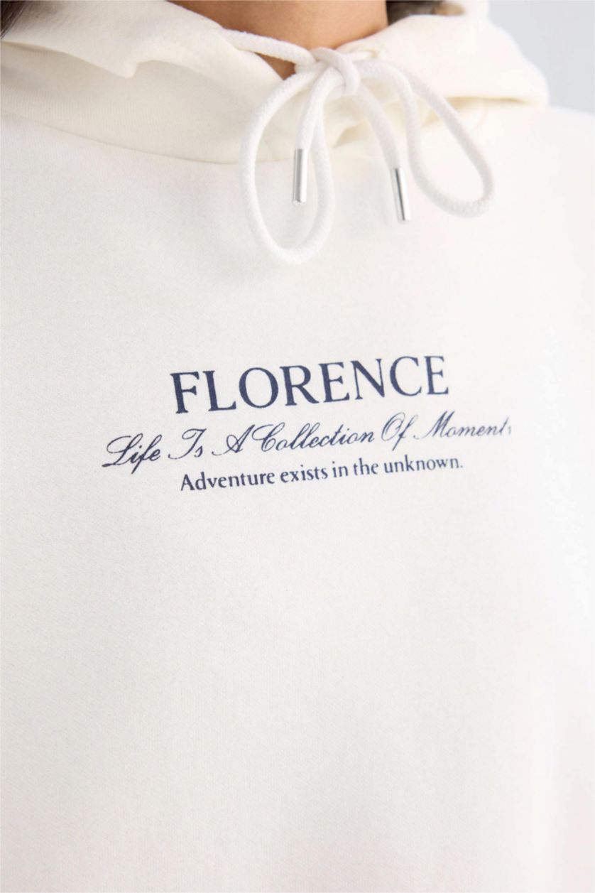 نساء بيج فاتح سويت شيرت كاجوال واسع بغطاء للرأس