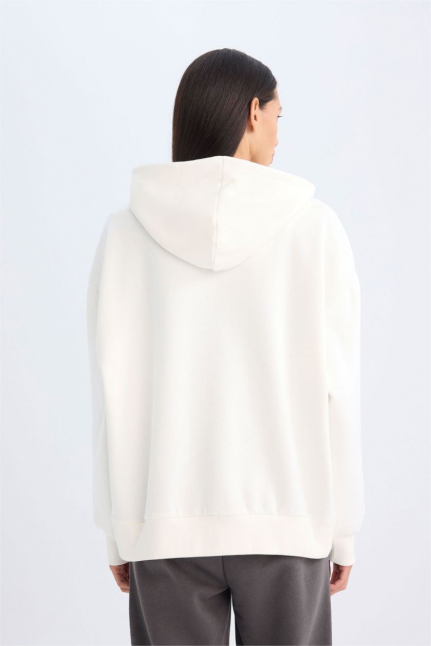 نساء بيج فاتح سويت شيرت كاجوال واسع بغطاء للرأس