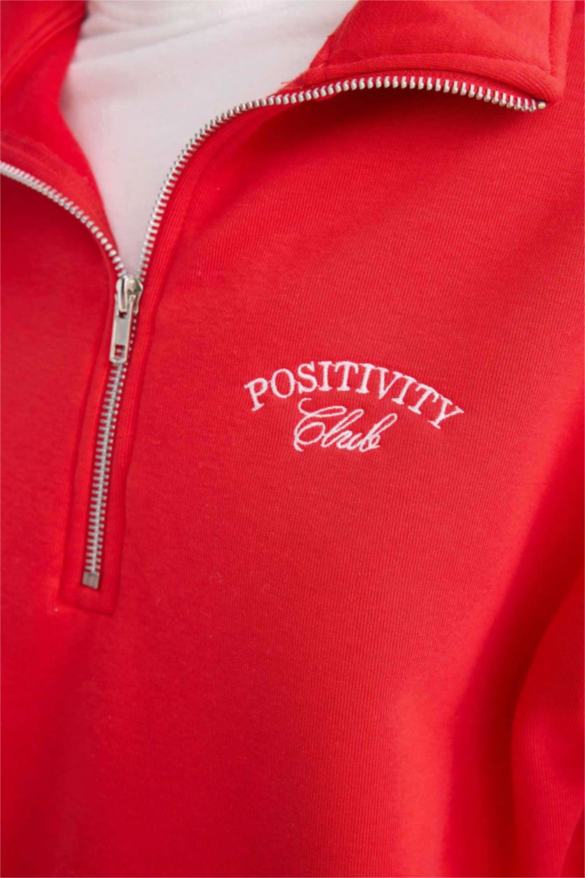 FEMME Rouge Sweat-shirt coupe régulière imprimé à manches longues à demi Fermeture éclair