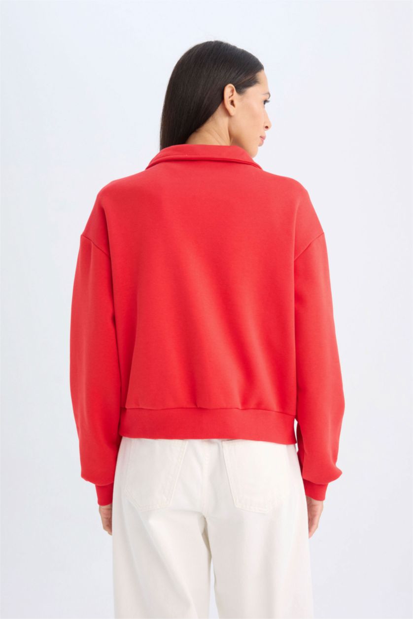 FEMME Rouge Sweat-shirt coupe régulière imprimé à manches longues à demi Fermeture éclair