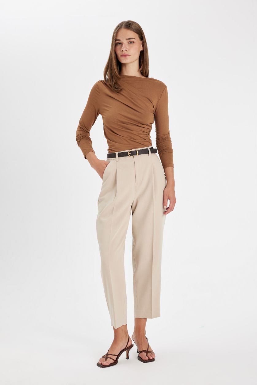 نساء جملي تيشيرت ردن طويل سليم فيت بياخة قارب