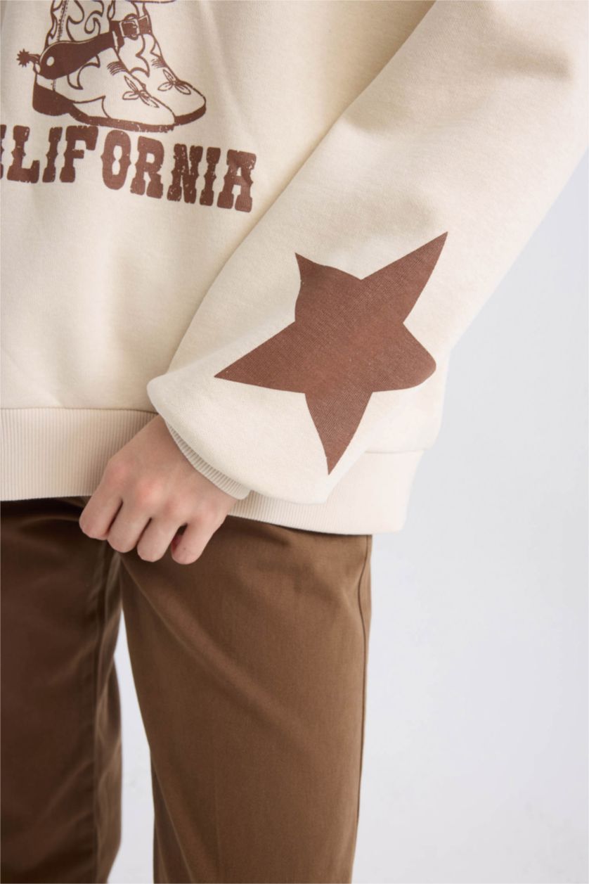 FEMME Beige Clair Sweat-Shirt Oversize à Col Rond Imprimé