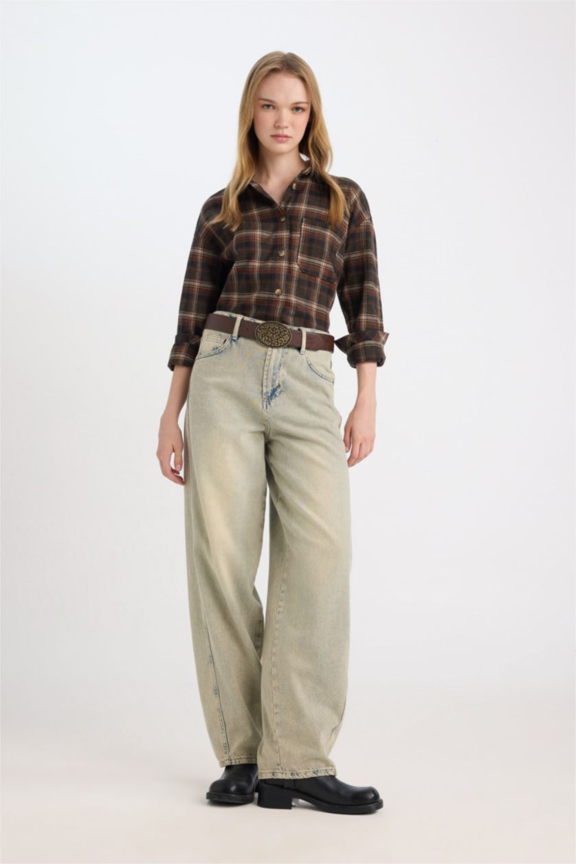 FEMME Marron Chemise Oversize en flanelle à manches longues