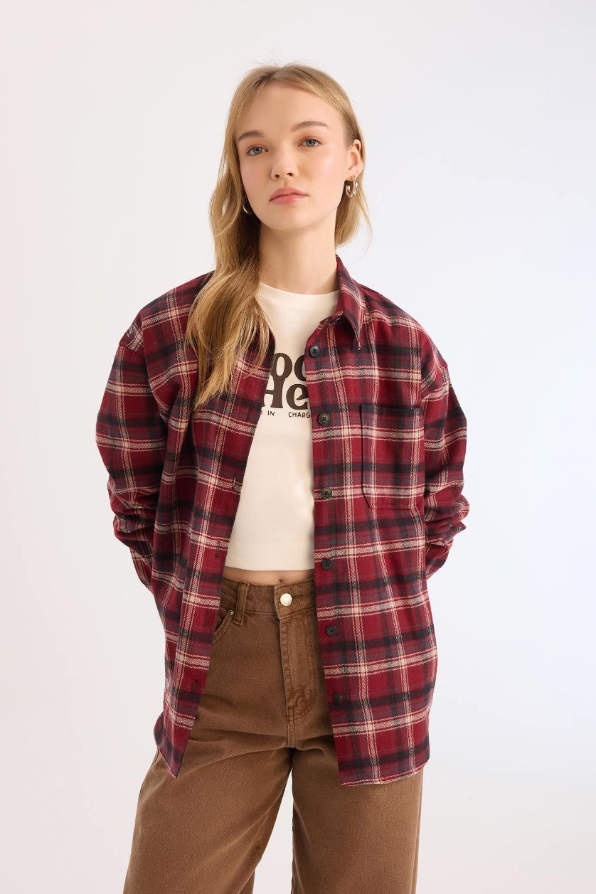 FEMME Bordeaux Chemise à carreaux Oversize à manches longues