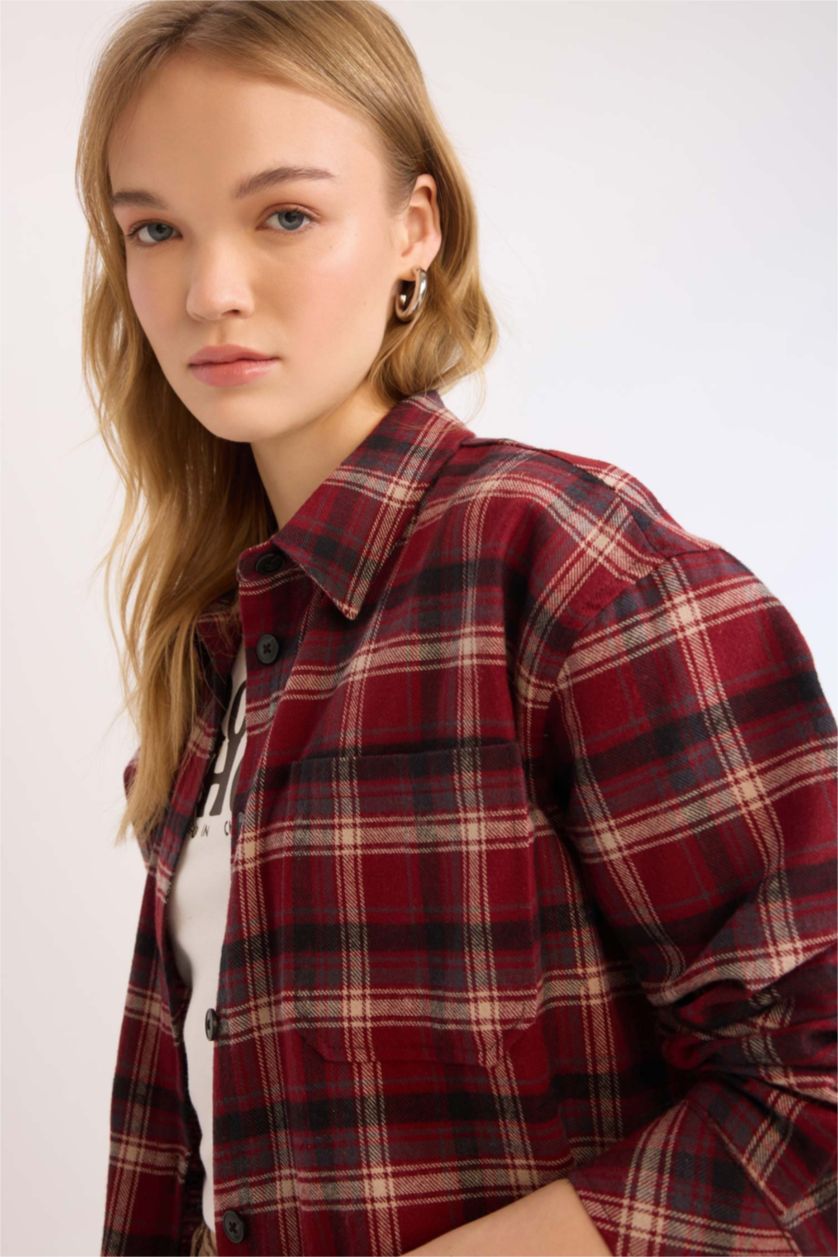 FEMME Bordeaux Chemise à carreaux Oversize à manches longues