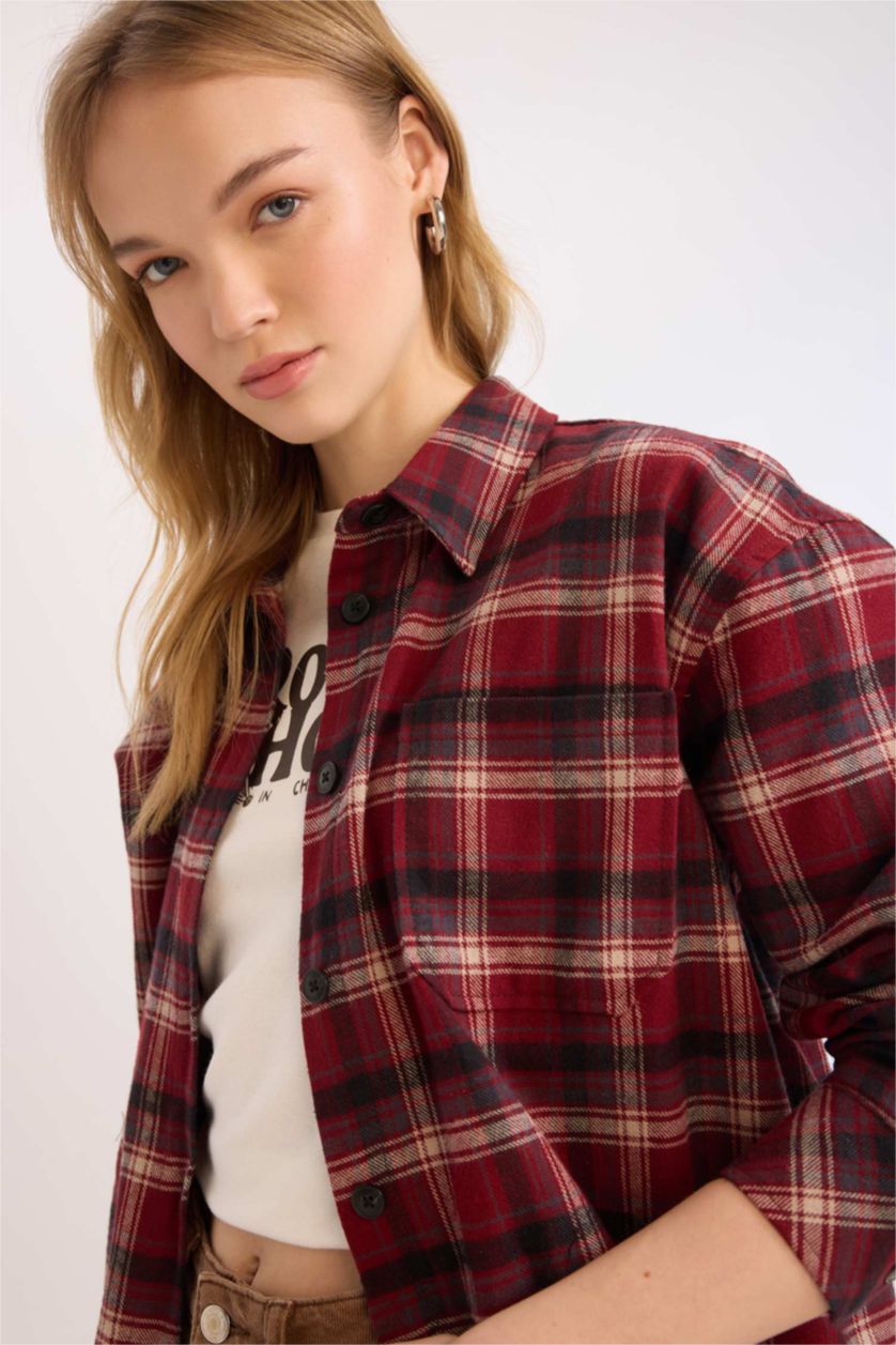 FEMME Bordeaux Chemise à carreaux Oversize à manches longues