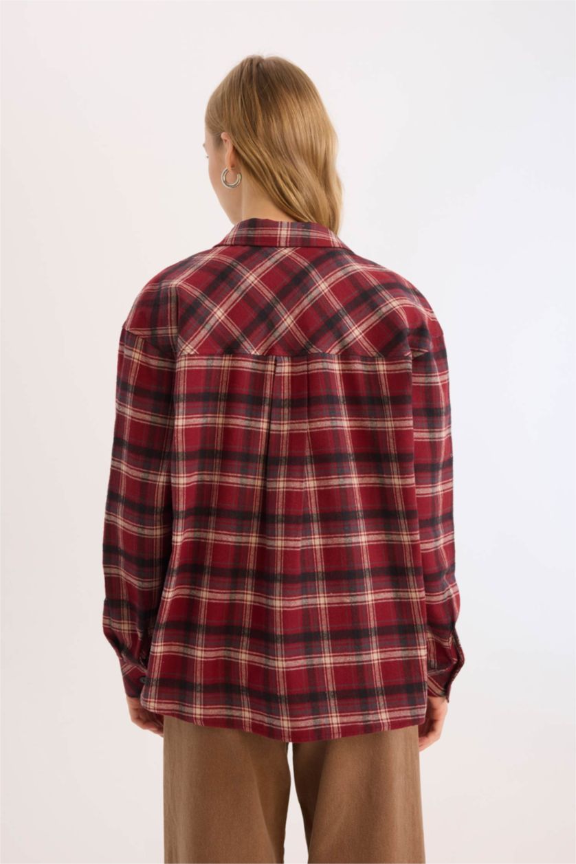 FEMME Bordeaux Chemise à carreaux Oversize à manches longues