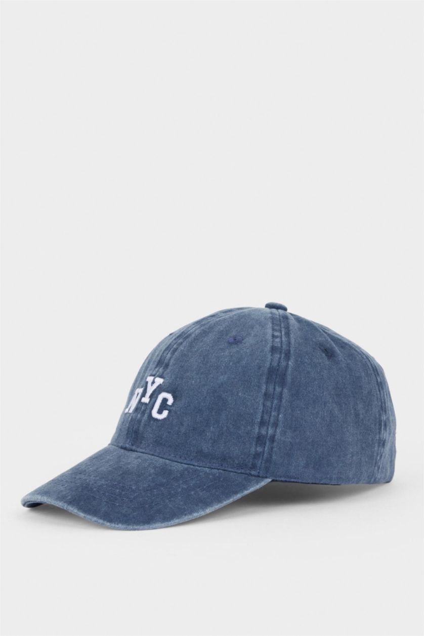 Erkek Çocuk - Genç Erkek Koyu İndigo Nakışlı Jean Cap Şapka Erkek Çocuk