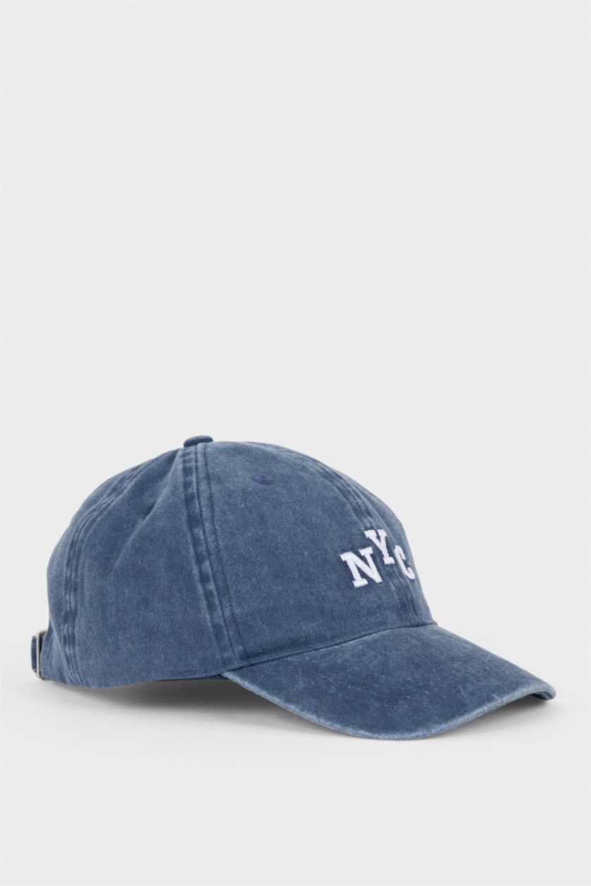 Erkek Çocuk - Genç Erkek Koyu İndigo Nakışlı Jean Cap Şapka Erkek Çocuk