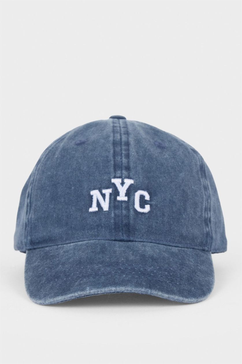 Erkek Çocuk - Genç Erkek Koyu İndigo Nakışlı Jean Cap Şapka Erkek Çocuk