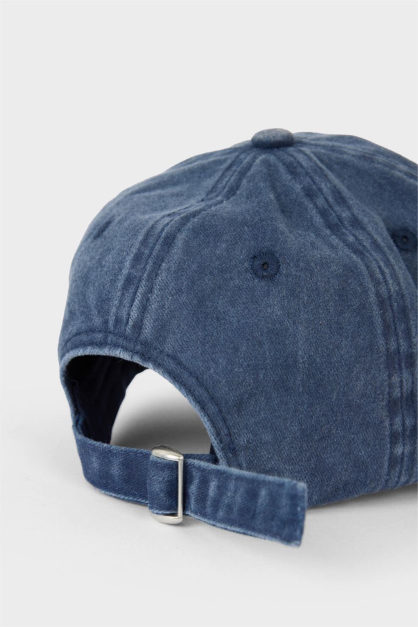 Erkek Çocuk - Genç Erkek Koyu İndigo Nakışlı Jean Cap Şapka Erkek Çocuk