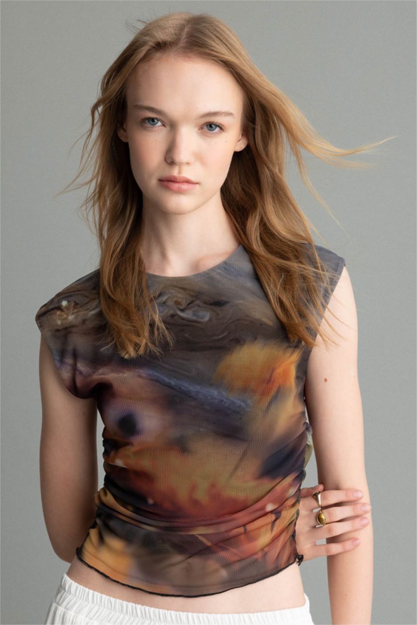 Женщины Желтый Футболка с круглым вырезом