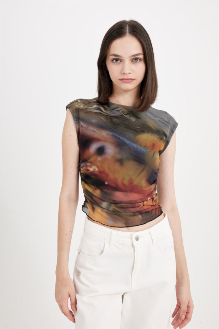 Женщины Желтый Футболка с круглым вырезом