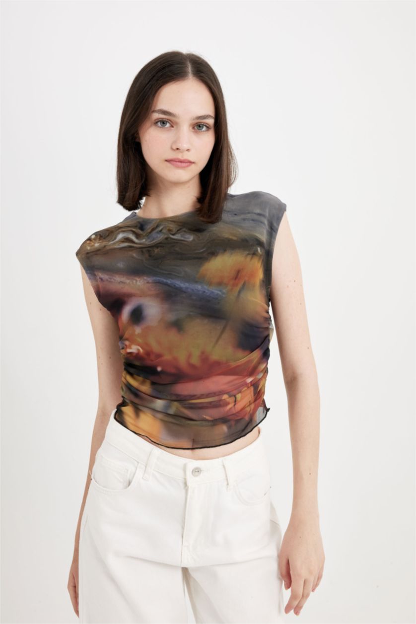 Женщины Желтый Футболка с круглым вырезом