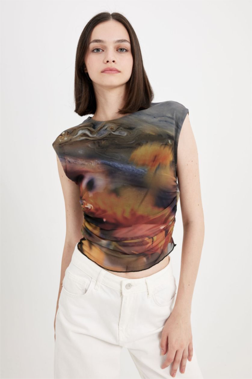 Женщины Желтый Футболка с круглым вырезом