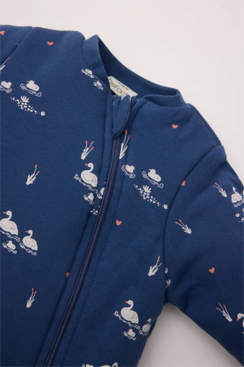 Kız Bebek İndigo Kız Bebek Yenidoğan 2,5 Tog Elyaf Desenli Fermuarlı Penye Uzun Kollu Uyku Tulumu