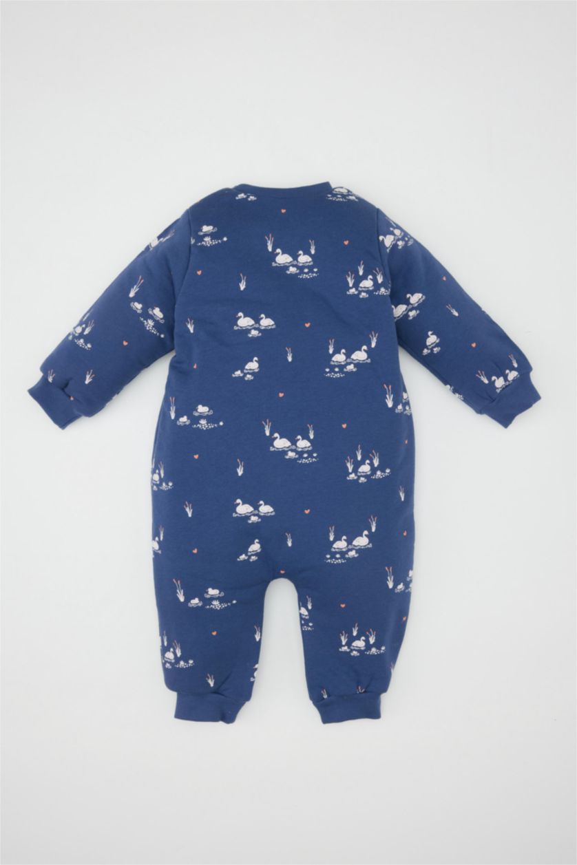 Kız Bebek İndigo Kız Bebek Yenidoğan 2,5 Tog Elyaf Desenli Fermuarlı Penye Uzun Kollu Uyku Tulumu