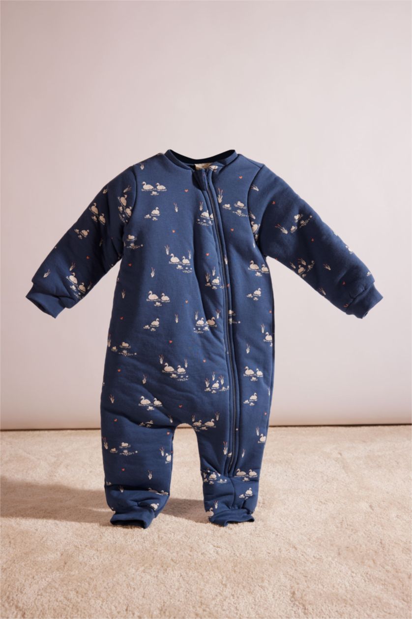 Kız Bebek İndigo Kız Bebek Yenidoğan 2,5 Tog Elyaf Desenli Fermuarlı Penye Uzun Kollu Uyku Tulumu
