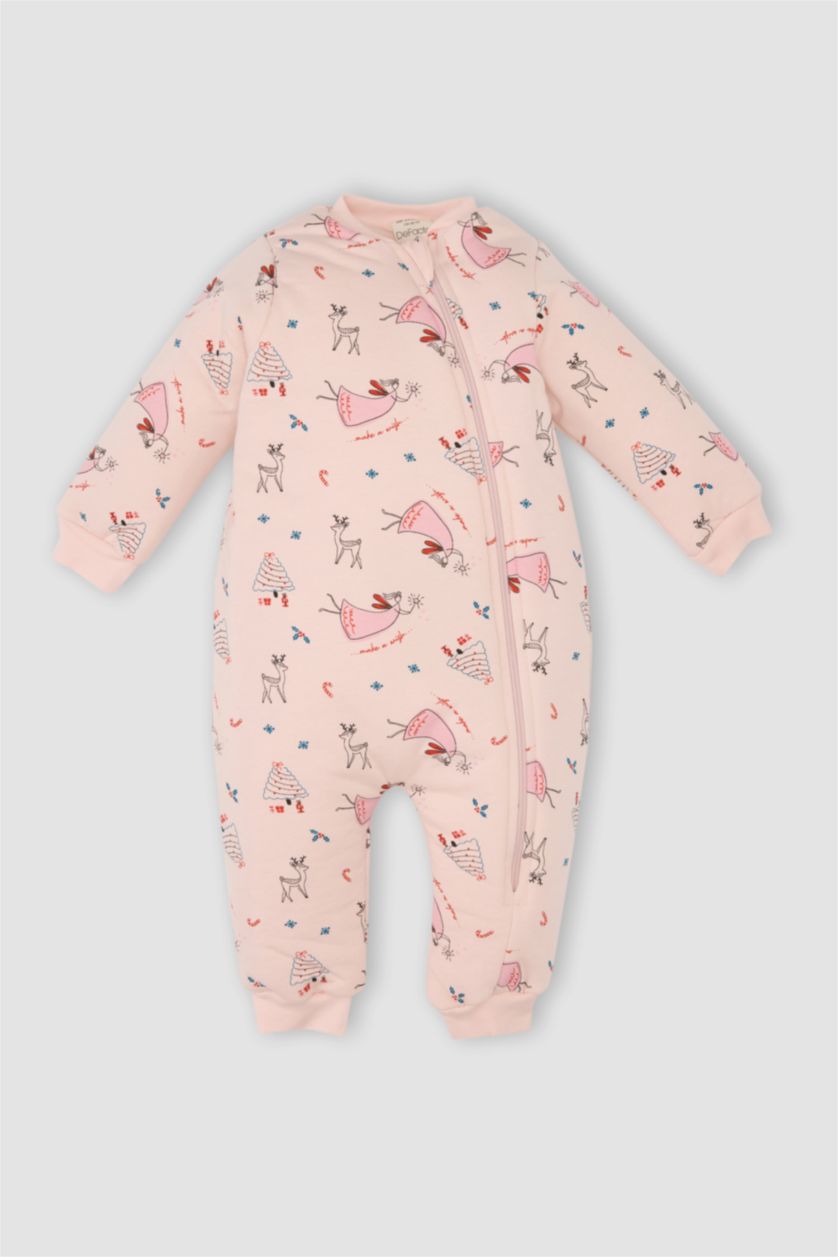 طفلة صغيرة زهري جمبسوت بناتي حديثي الولادة بسوسته وطبعة كريسماس بألياف ناعمة 2,5 توج