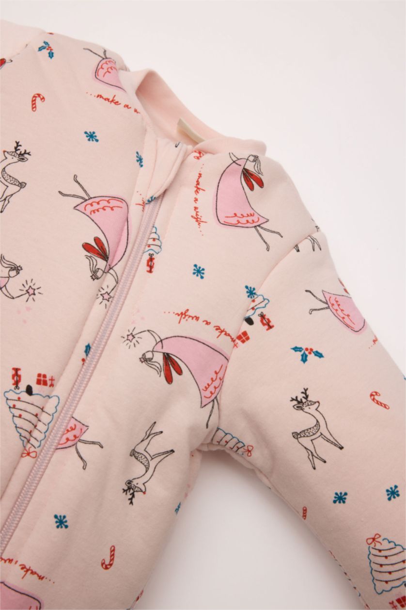 طفلة صغيرة زهري جمبسوت بناتي حديثي الولادة بسوسته وطبعة كريسماس بألياف ناعمة 2,5 توج