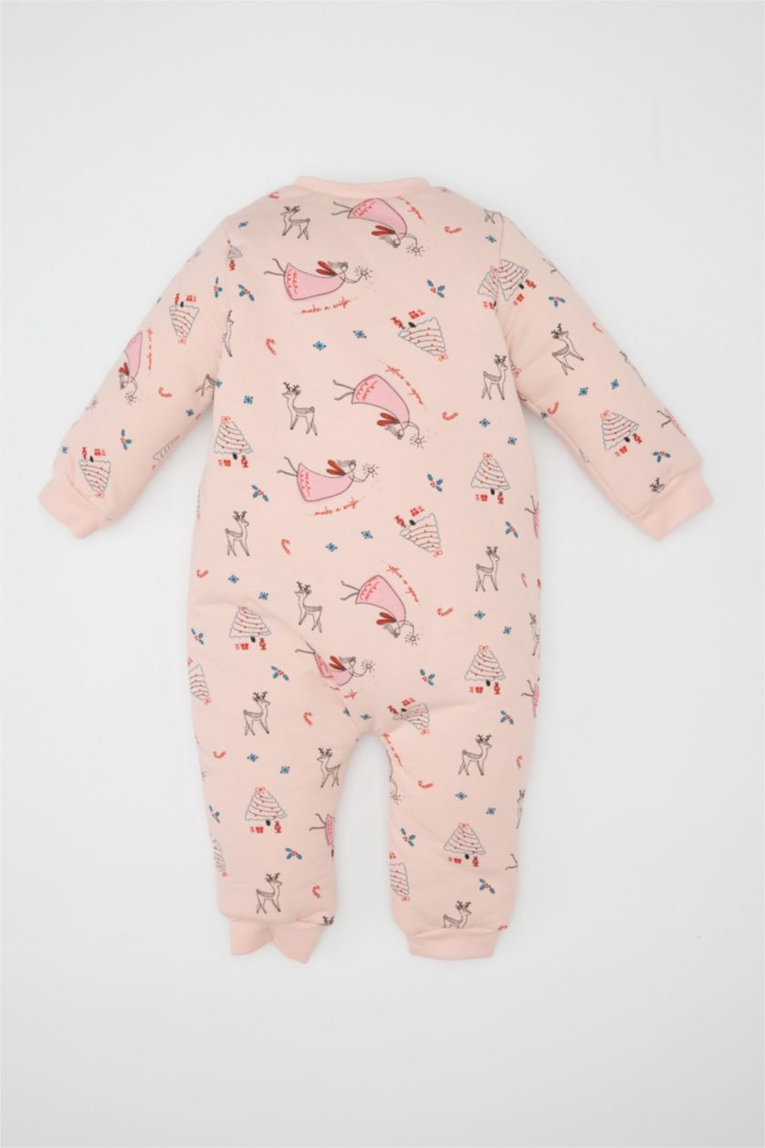 طفلة صغيرة زهري جمبسوت بناتي حديثي الولادة بسوسته وطبعة كريسماس بألياف ناعمة 2,5 توج