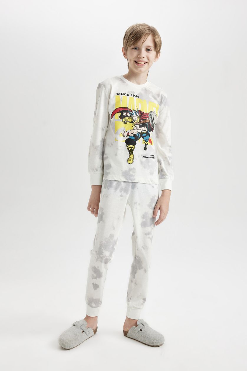 Erkek Çocuk - Genç Erkek Açık Gri Pijama Takımı Marvel Comics Uzun Kollu Üst Beli Lastikli Uzun Alt Erkek Çocuk