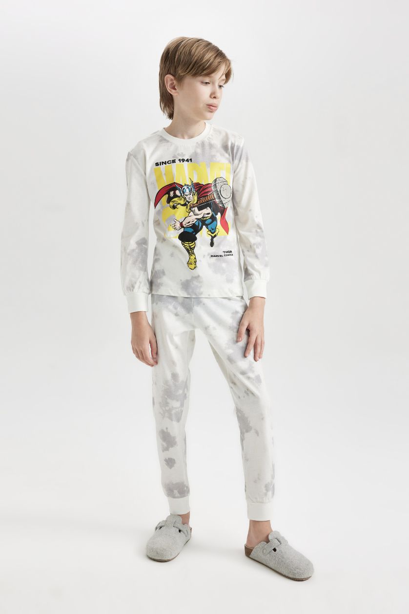 Erkek Çocuk - Genç Erkek Açık Gri Pijama Takımı Marvel Comics Uzun Kollu Üst Beli Lastikli Uzun Alt Erkek Çocuk