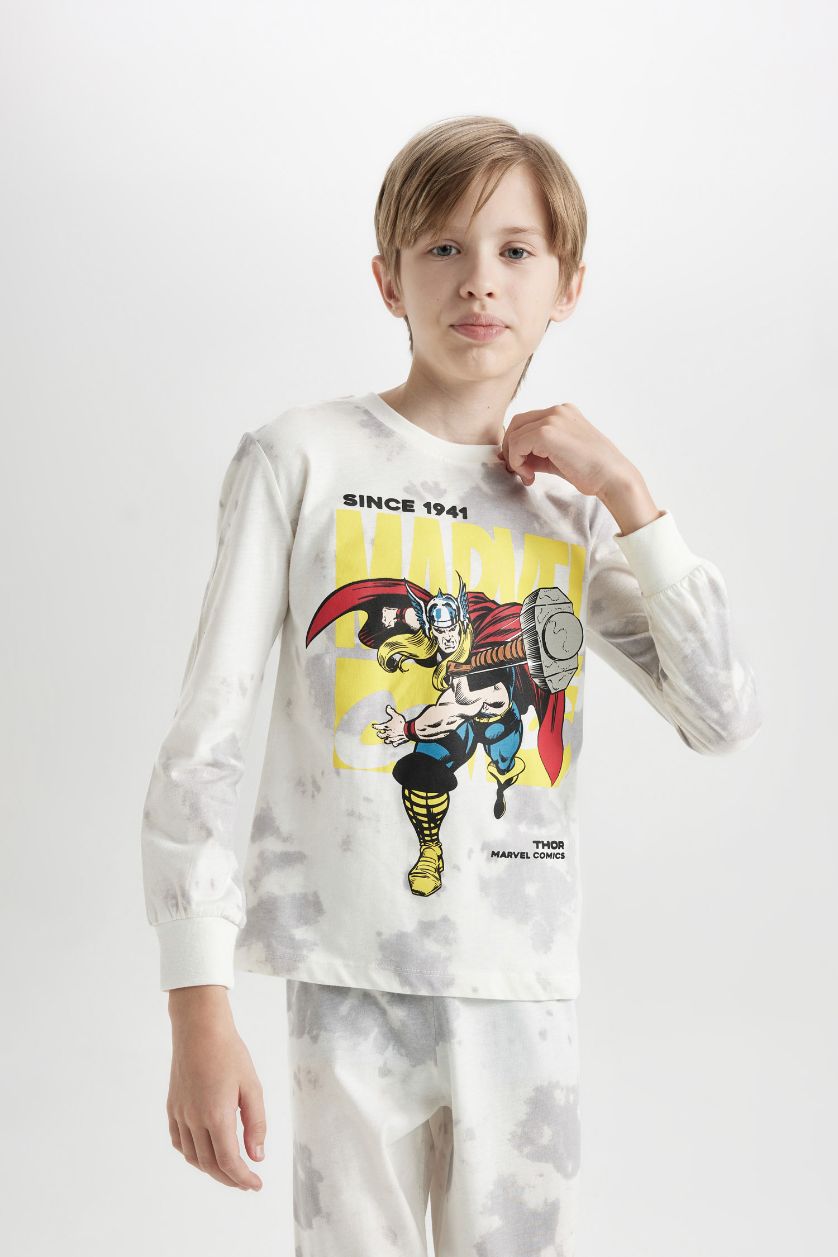 Erkek Çocuk - Genç Erkek Açık Gri Pijama Takımı Marvel Comics Uzun Kollu Üst Beli Lastikli Uzun Alt Erkek Çocuk