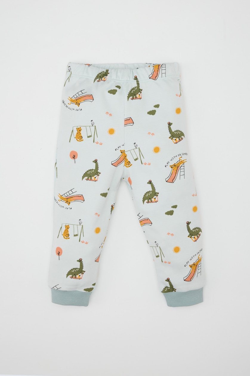 Erkek Bebek Açık Mavi Erkek Bebek Pijama Takımı Desenli Uzun Kollu Üst Alt