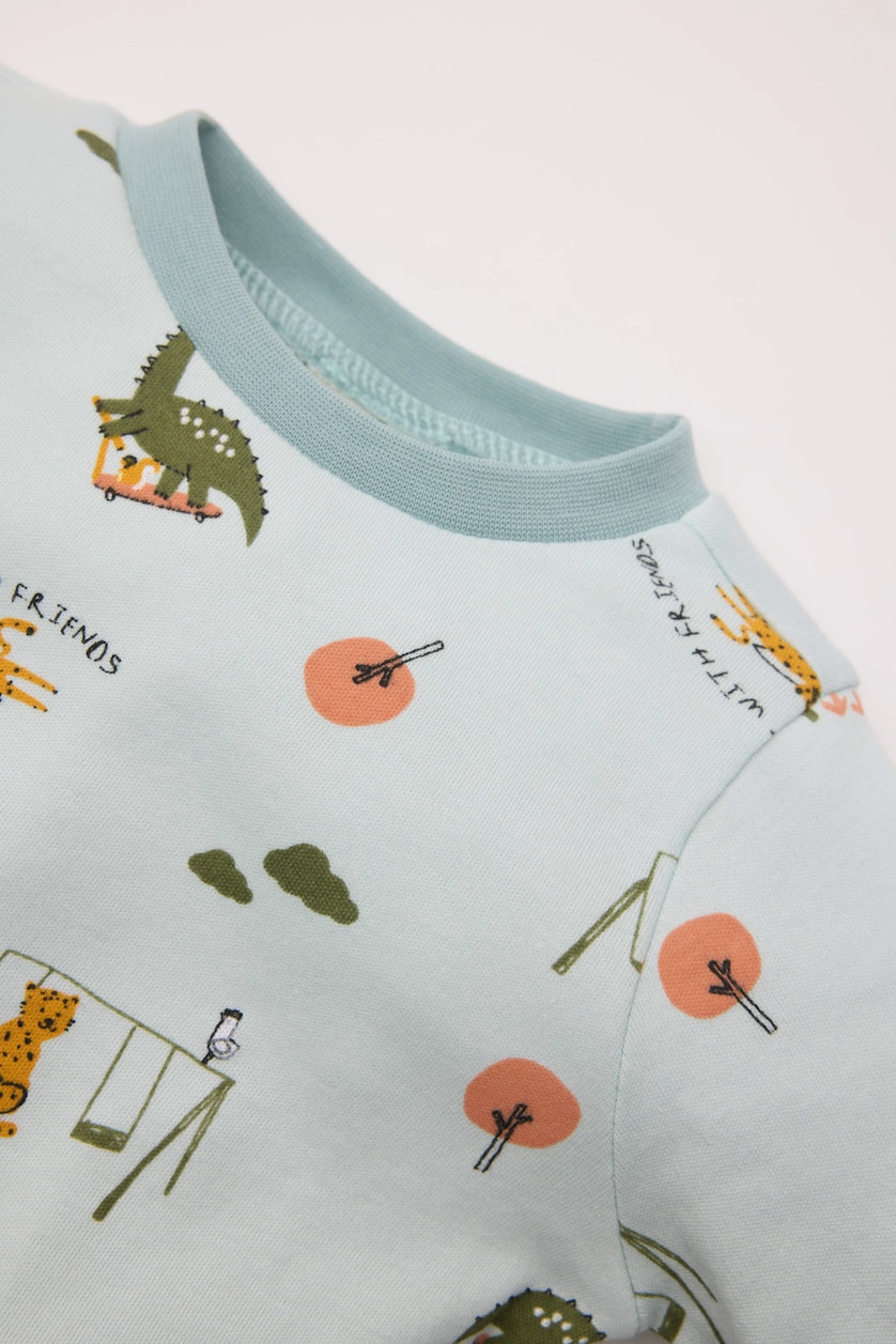 Erkek Bebek Açık Mavi Erkek Bebek Pijama Takımı Desenli Uzun Kollu Üst Alt