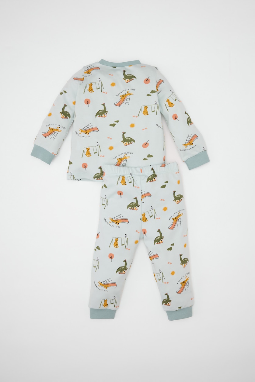 Erkek Bebek Açık Mavi Erkek Bebek Pijama Takımı Desenli Uzun Kollu Üst Alt